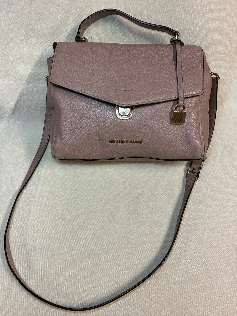 Michael Kors Bristol Medium Mauve Pebbled Leather Satchel Crossbody